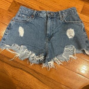 high waisted Forever 21 Blue Distressed Jean Shorts